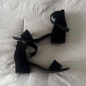 Black Block Heel Ankle Strap Sandals - Women